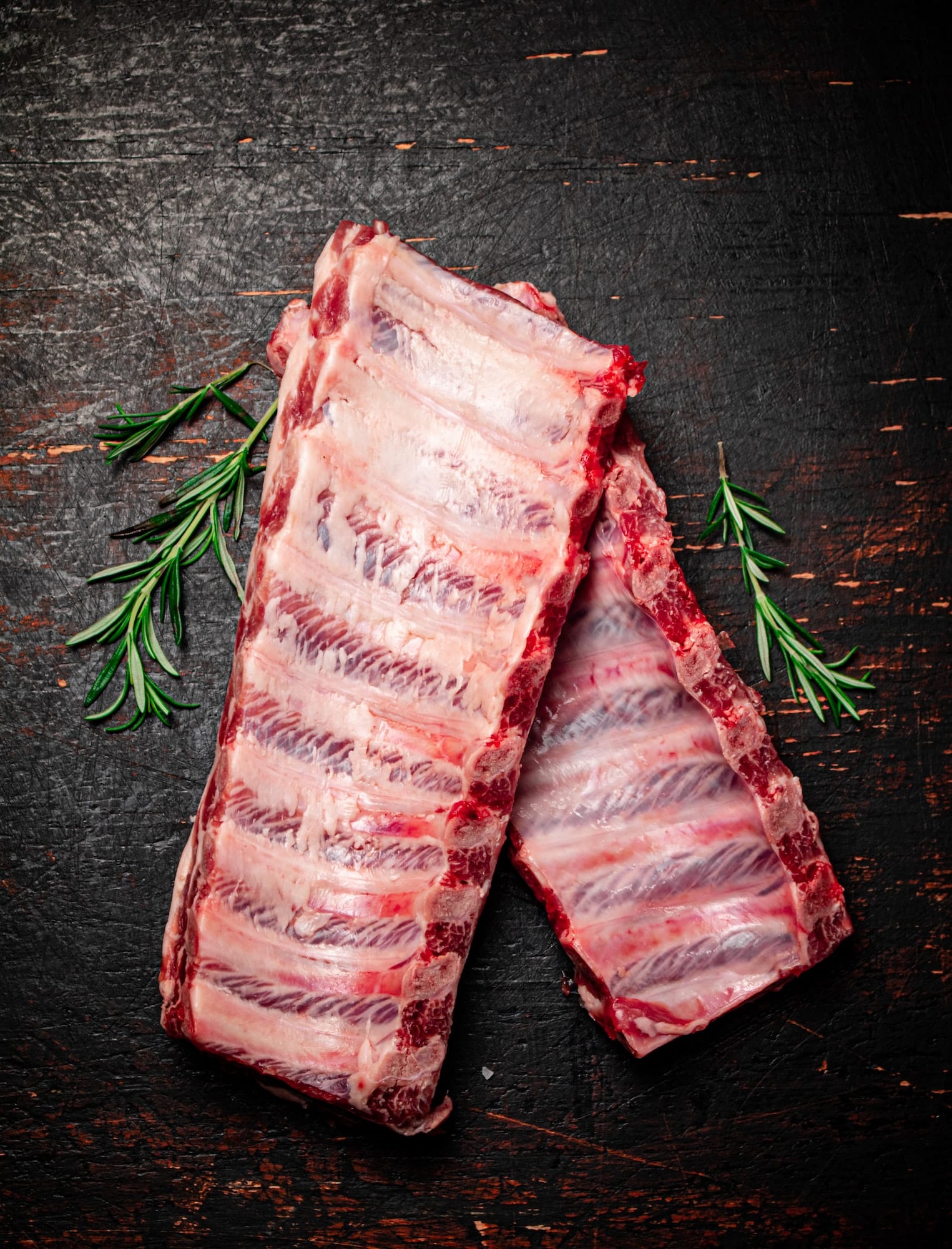 Fresh raw ribs on the table.